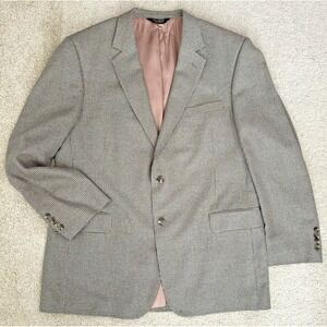 Jos A Bank Wool/Silk Mens Sz 46L Blazer Beige Houndstooth Twill Textured Gordon